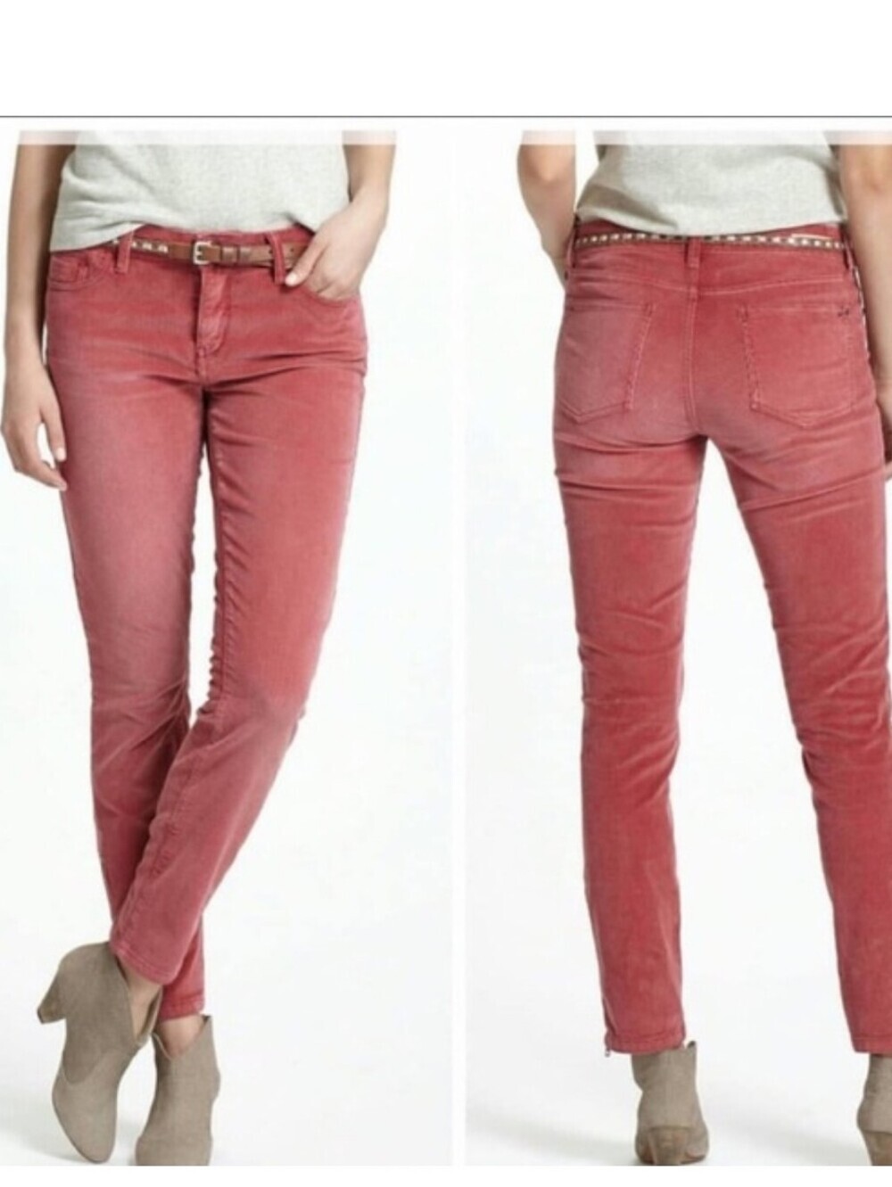 Pilcro Pink Slim Stet Cords Zip Bottom Hems